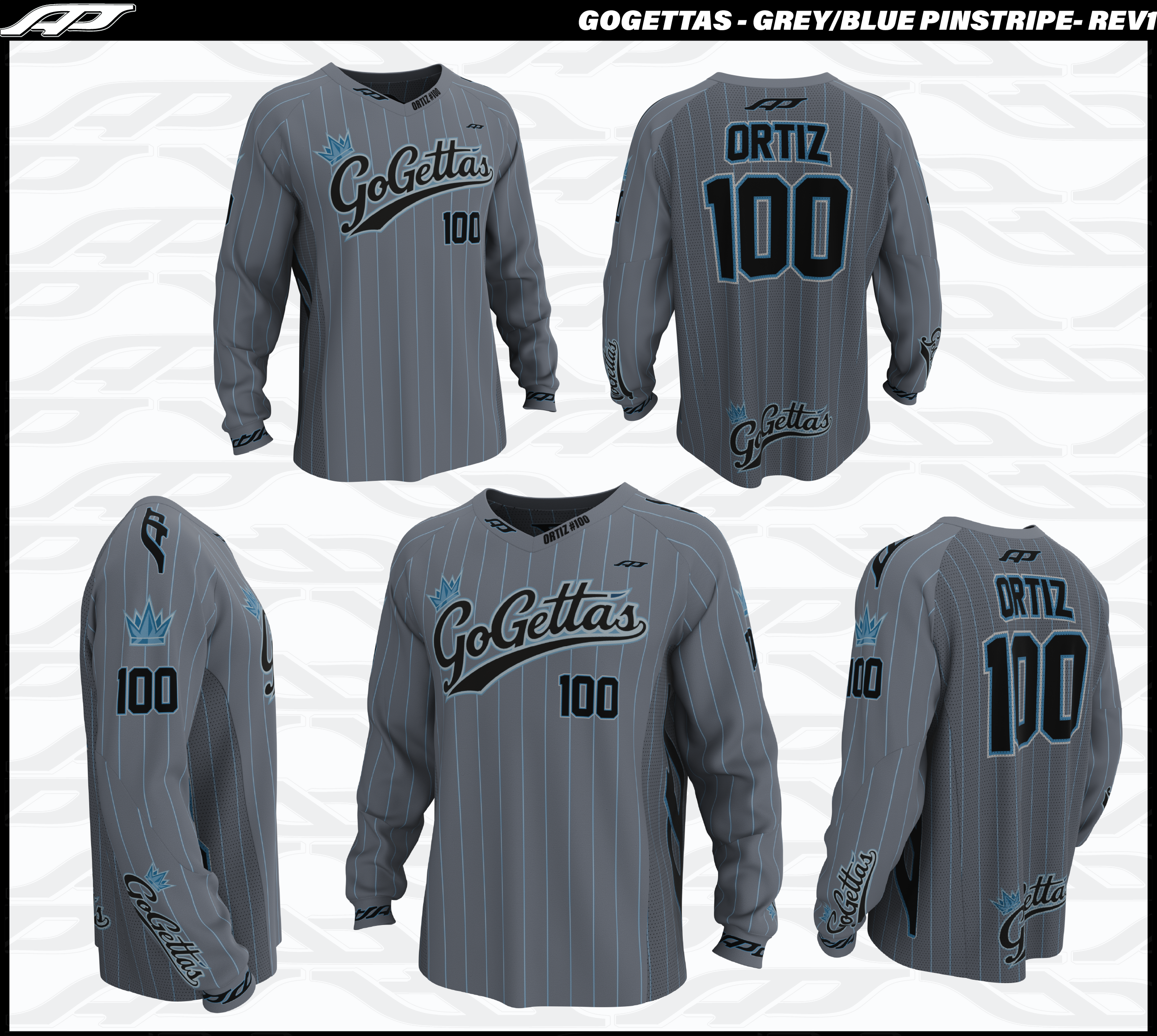 GOGETTAS - Jersey (Grey Blue Pinstripe)